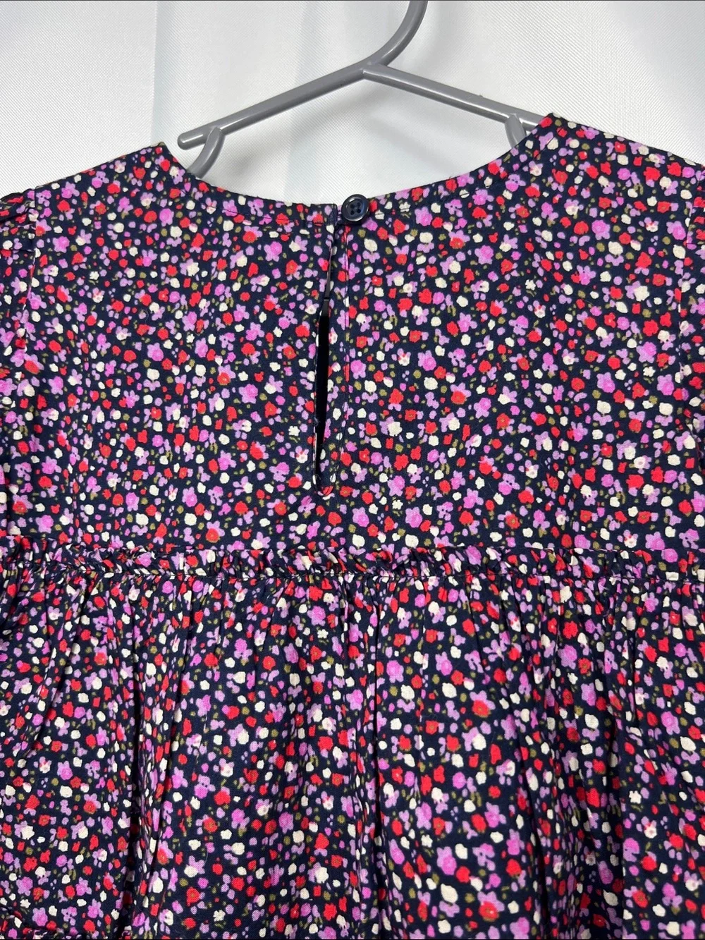 Baby GAP navy and purple floral print tiered ruffle puff sleeve cotton dress NWT